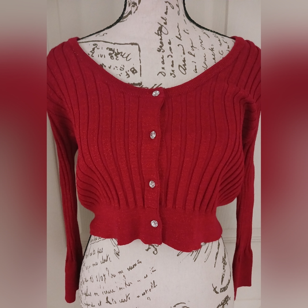 Lola Red Ribbed Knit Cardigan